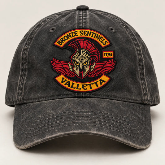 classic washed motorcycle club vintage dad hat with an authorized club logo.