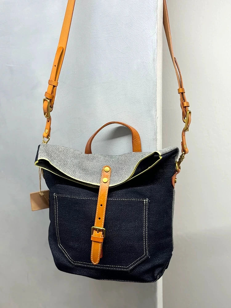 denim-texture leather messenger bag 3