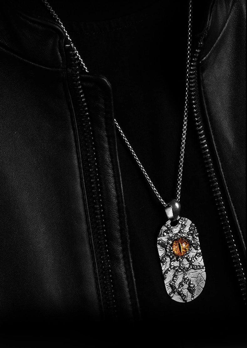 Devil Eye Dog Tag Sterling Silver Biker Pendant — product detail view 3
