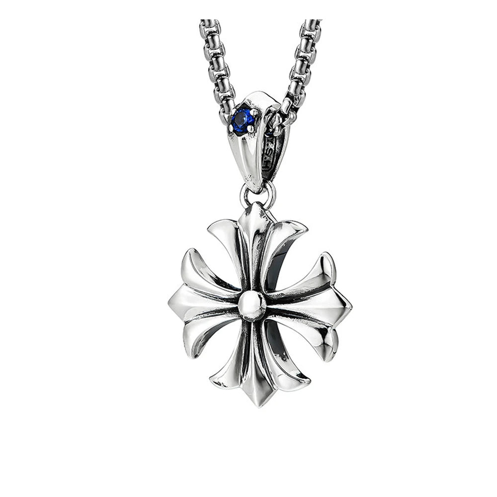Fleur Cross Sterling Silver Biker Pendant — product detail view 3