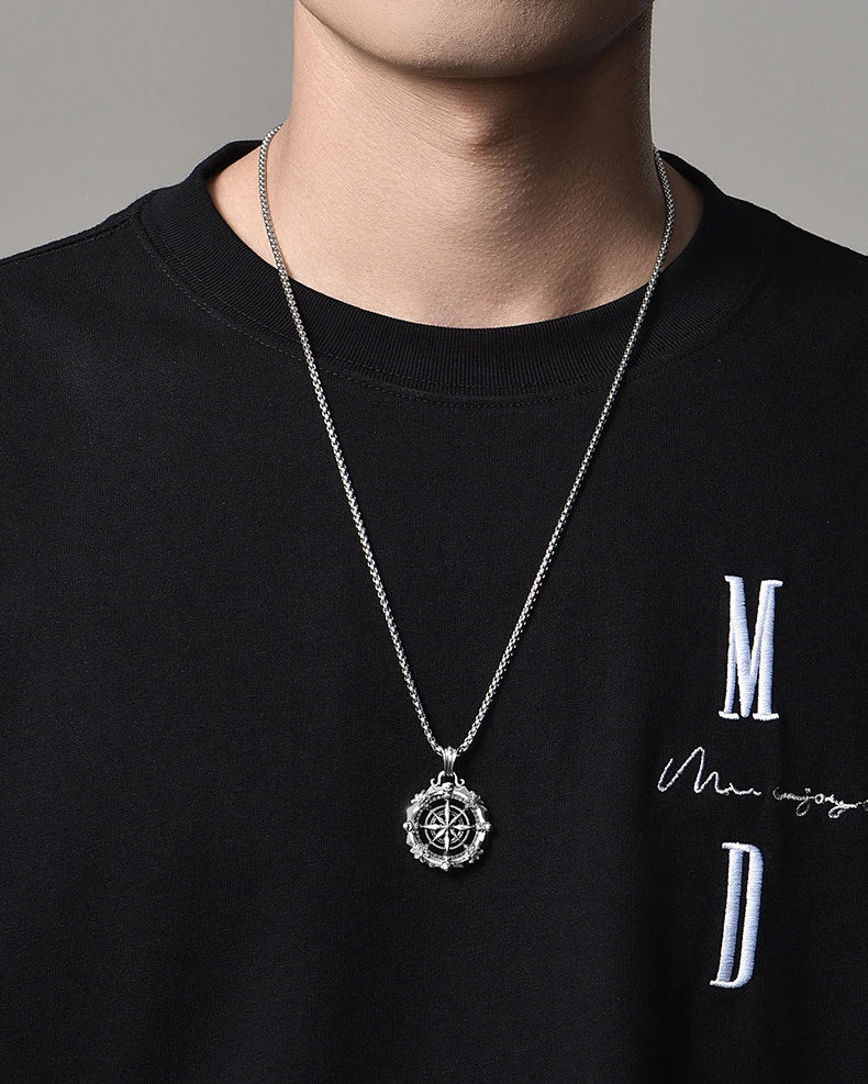 Fleur-de-Lis Compass Sterling Silver Biker Pendant — product detail view 3