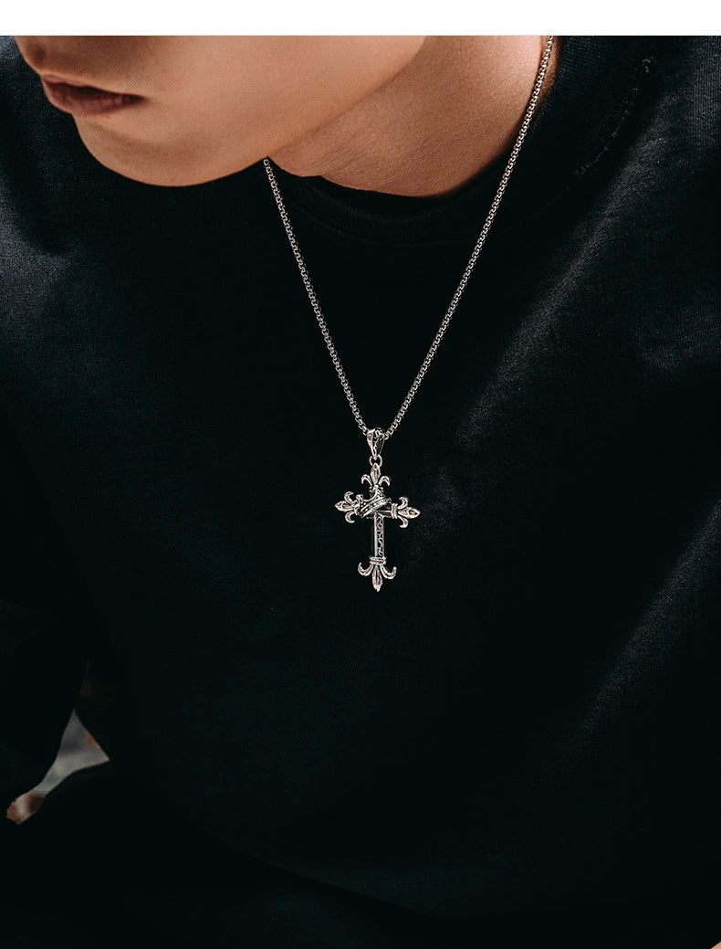 Fleur-de-Lis Crown Cross Sterling Silver Pendant — product detail view 3