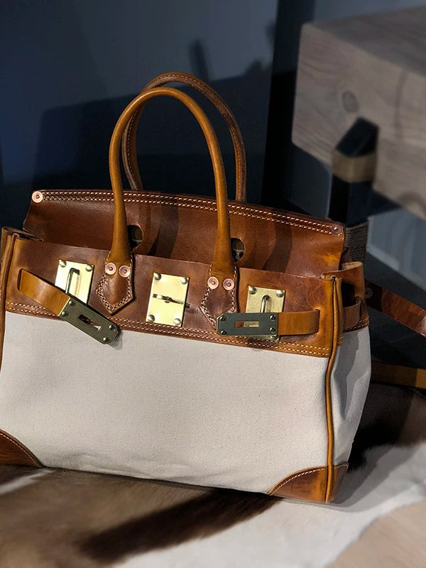 hand-stitched vegetable-tanned leather top-handle bag 3