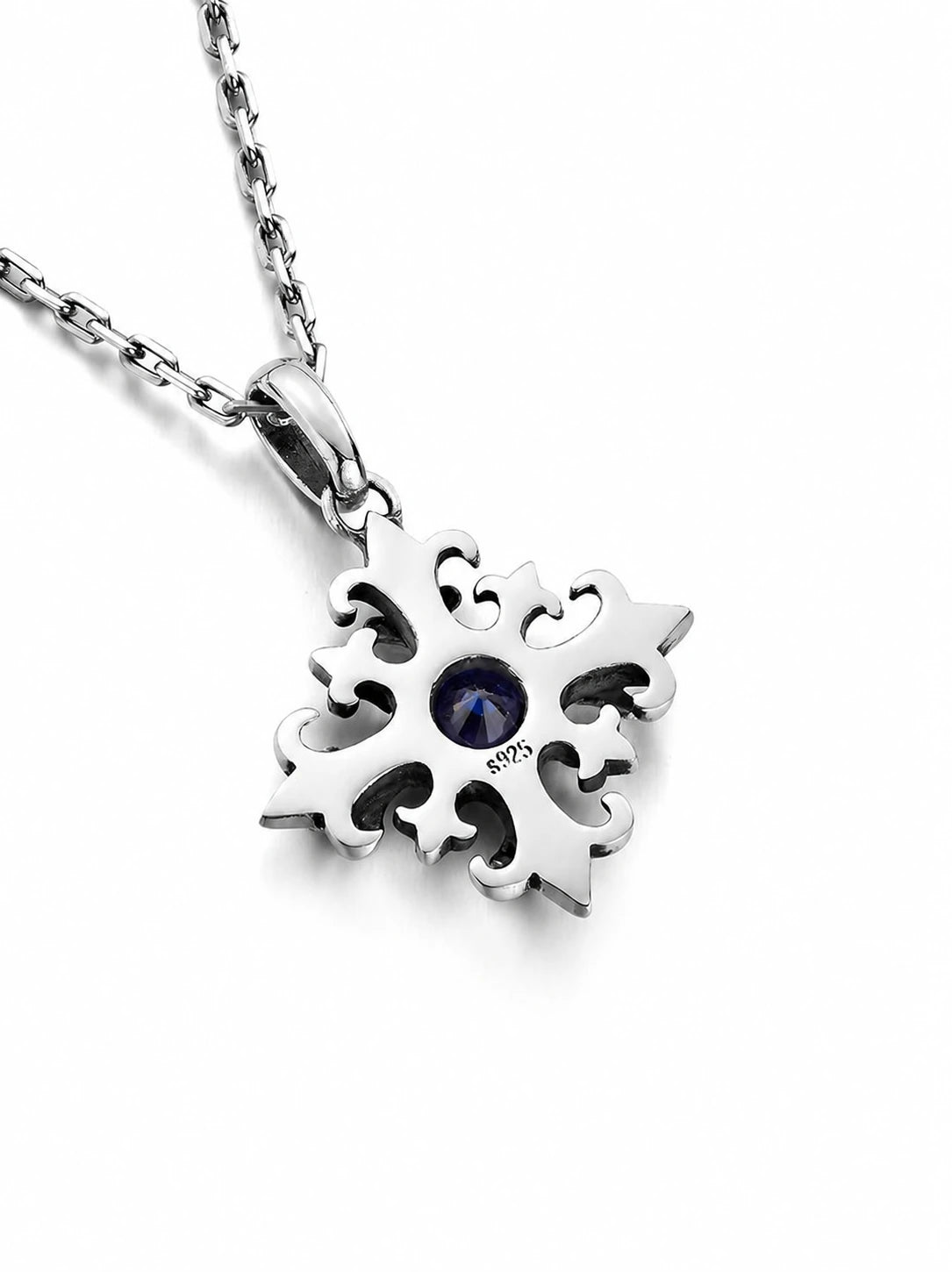 Gemstone Floral Cross Sterling Silver Biker Pendant — product detail view 3