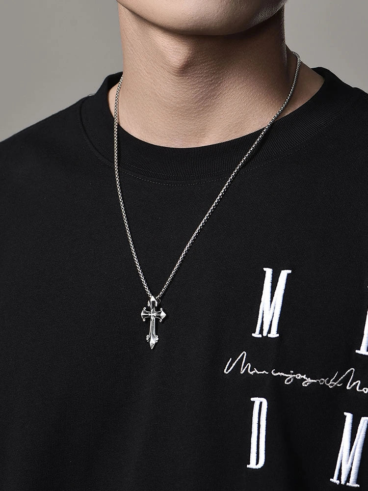 Gothic Fleur-de-Lis Cross Sterling Silver Biker Pendant — product detail view 3