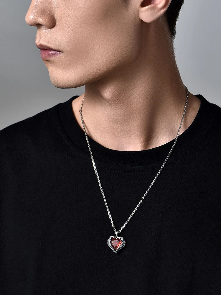 Guardian Angel Wing Heart Sterling Silver Biker Pendant — product detail view 3