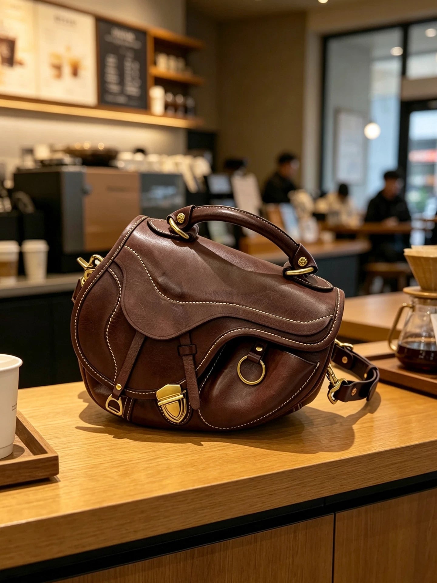 handcrafted vegetable-tanned leather saddle crossbody bag 3