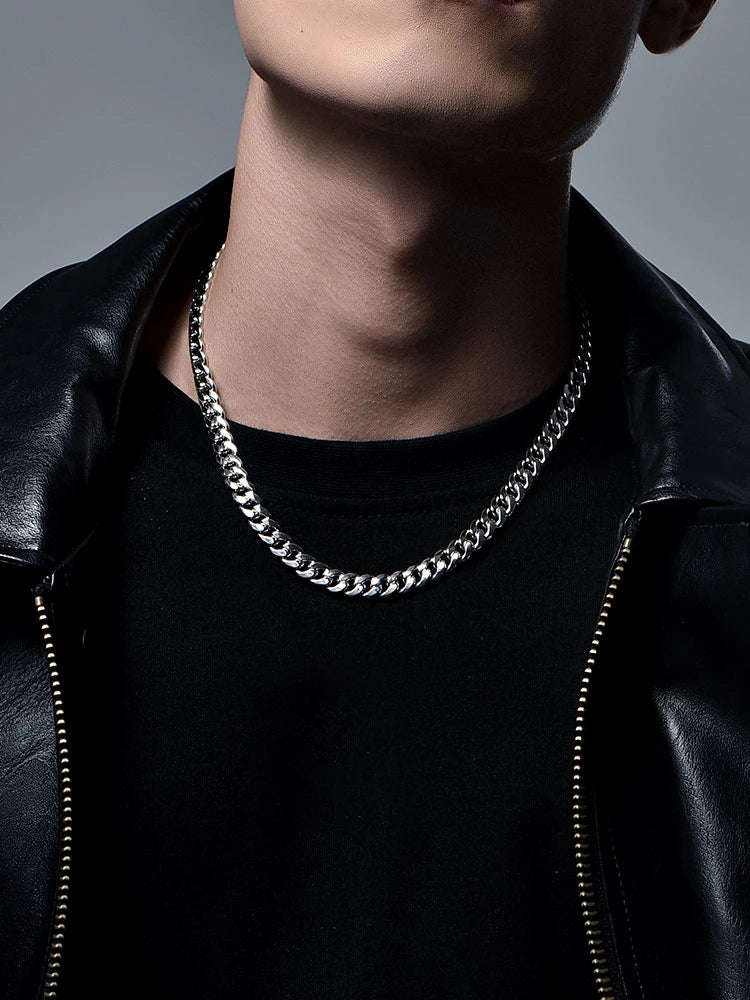 Heavy Cuban Sterling Silver Biker Chain Necklace — product detail view 3