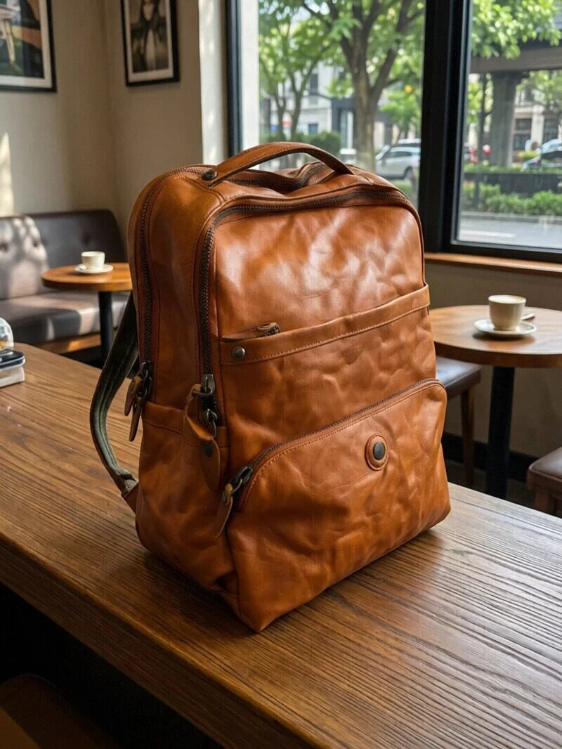 water-dyed vegetable-tanned leather backpack 3