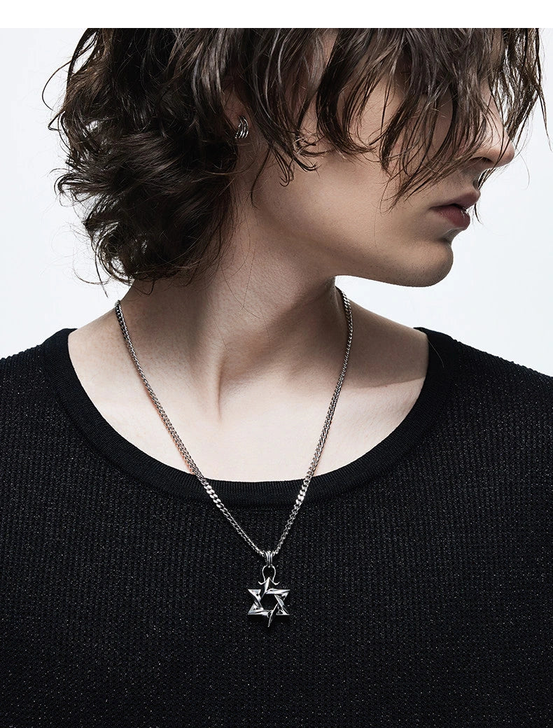 Hexagram Sterling Silver Biker Pendant — product detail view 3