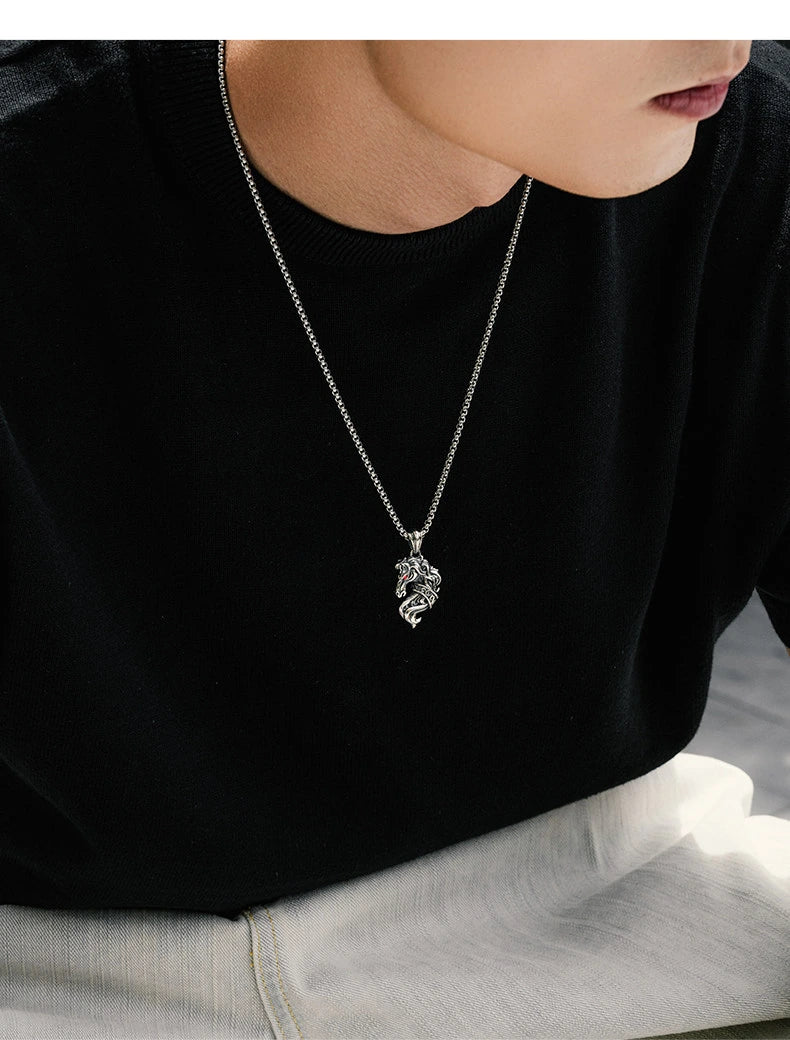 Horse Head Sterling Silver Biker Pendant — product detail view 3
