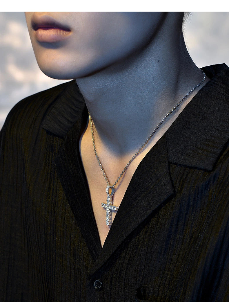 Iced Cross Sterling Silver Biker Pendant — product detail view 3