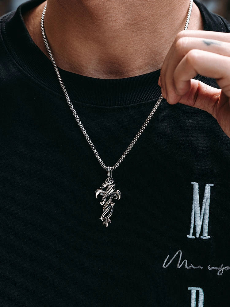 Ivy-Wrapped Cross Sterling Silver Biker Pendant — product detail view 3