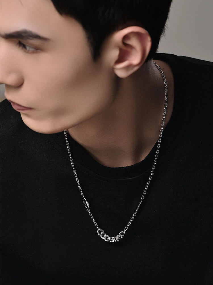 Multi-Link Cuban Sterling Silver Biker Necklace — product detail view 3