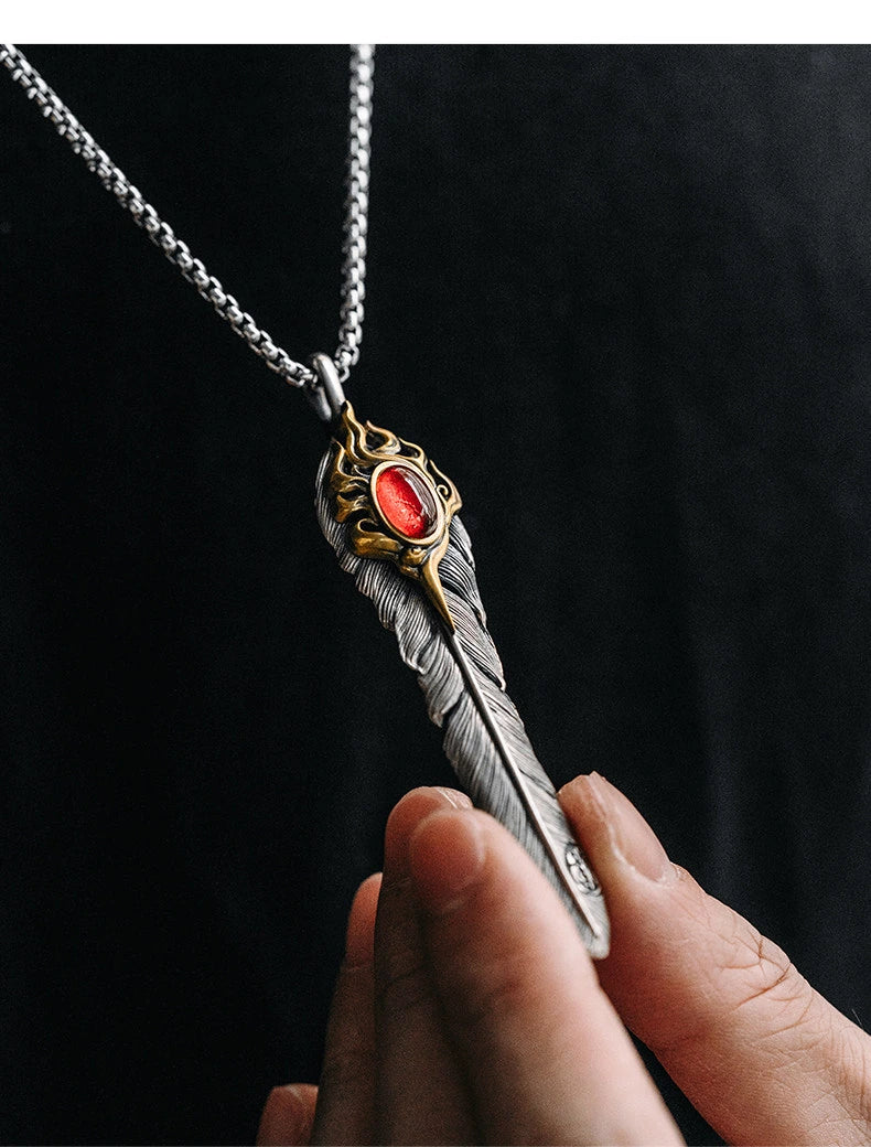 Phoenix Feather Sterling Silver Biker Pendant — product detail view 3