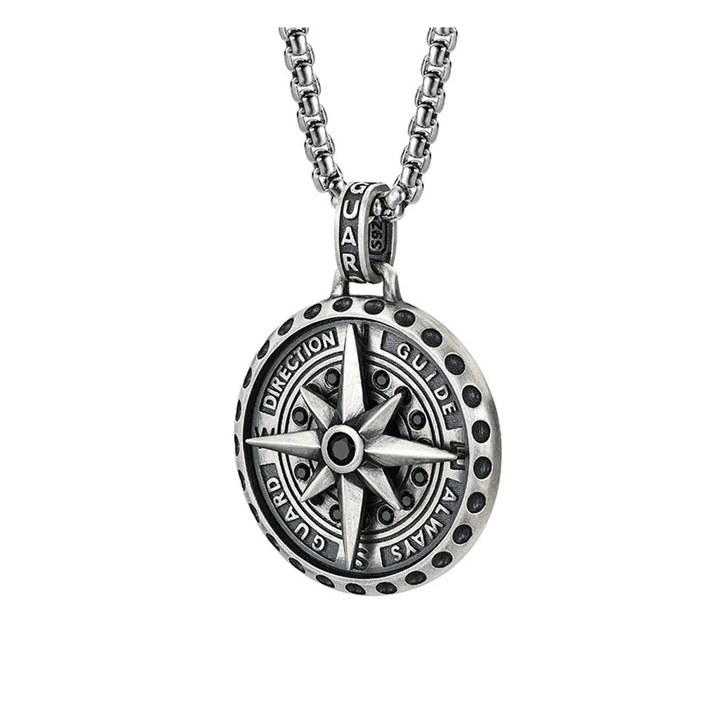 Rotating Compass Sterling Silver Biker Pendant — product detail view 3