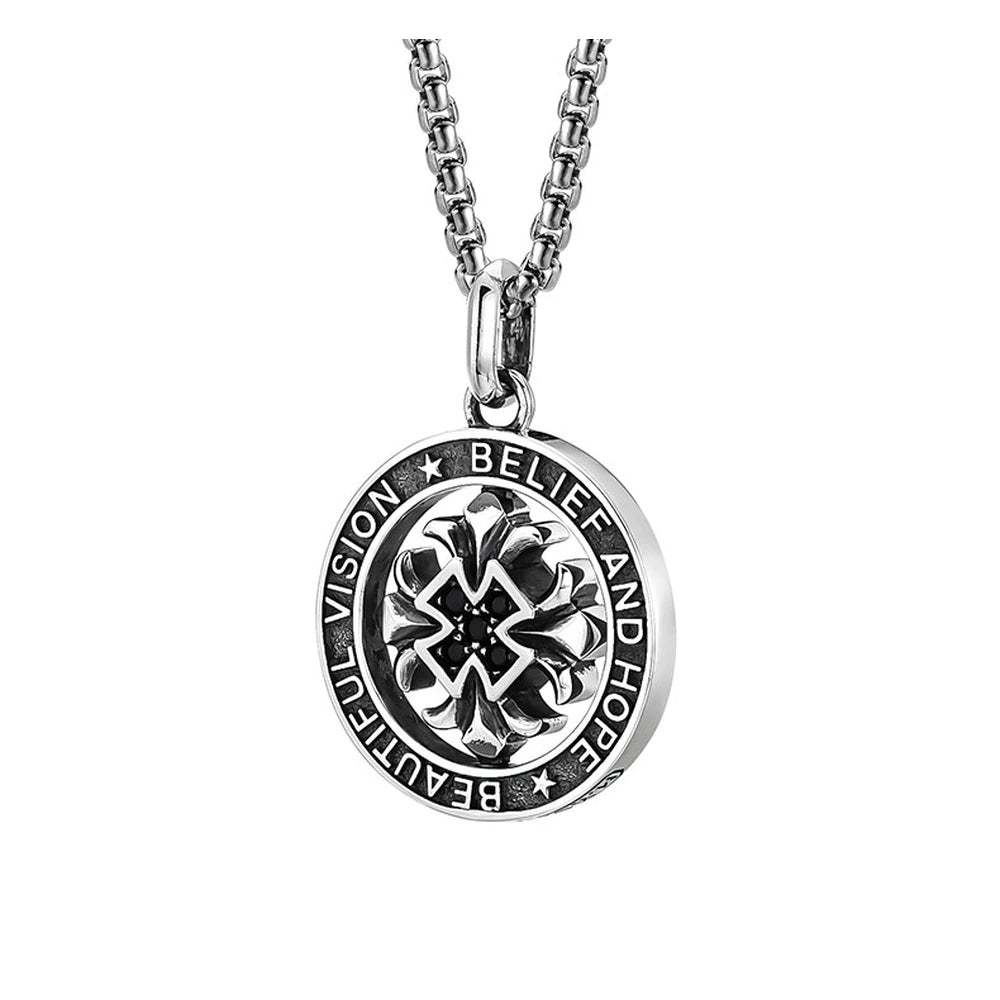 Rotating Fleur Cross Ring Sterling Silver Biker Pendant — product detail view 3