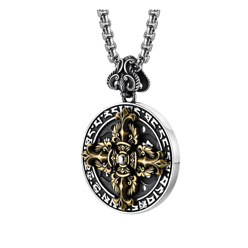 Rotating Mantra Vajra Sterling Silver Biker Pendant — product detail view 3