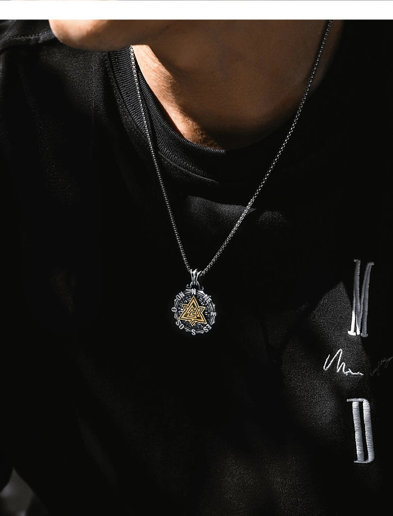 Rotating Nautical Compass Sterling Silver Biker Pendant — product detail view 3