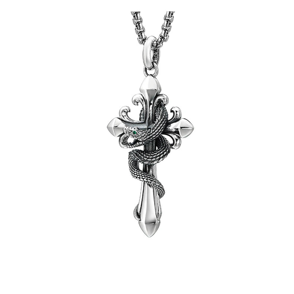Serpent Fleur-de-Lis Sterling Silver Biker Pendant — product detail view 3