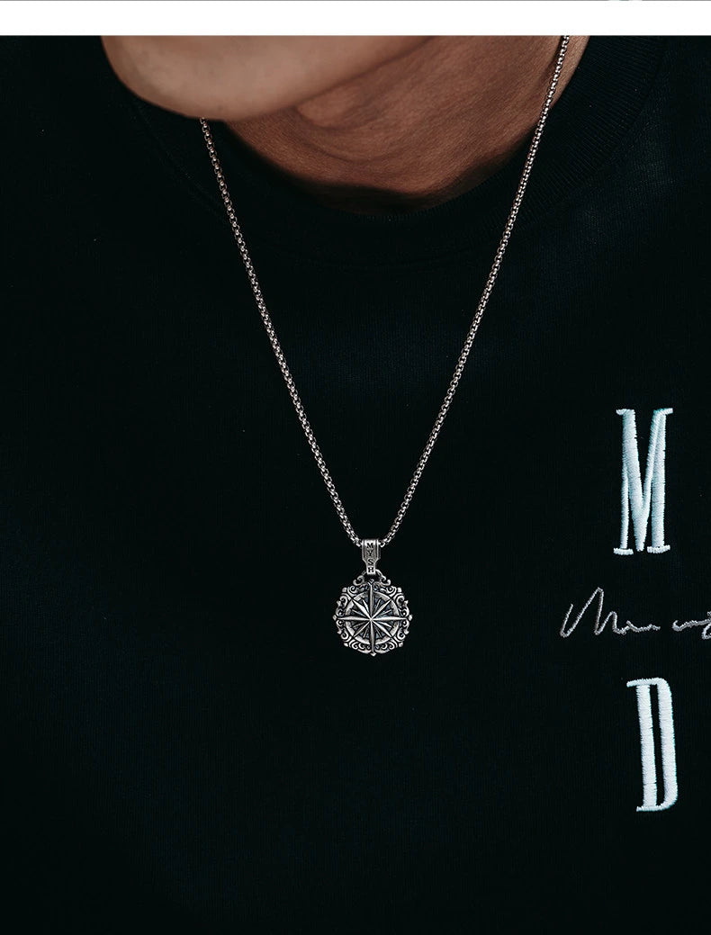 Starburst Compass Sterling Silver Biker Pendant — product detail view 3