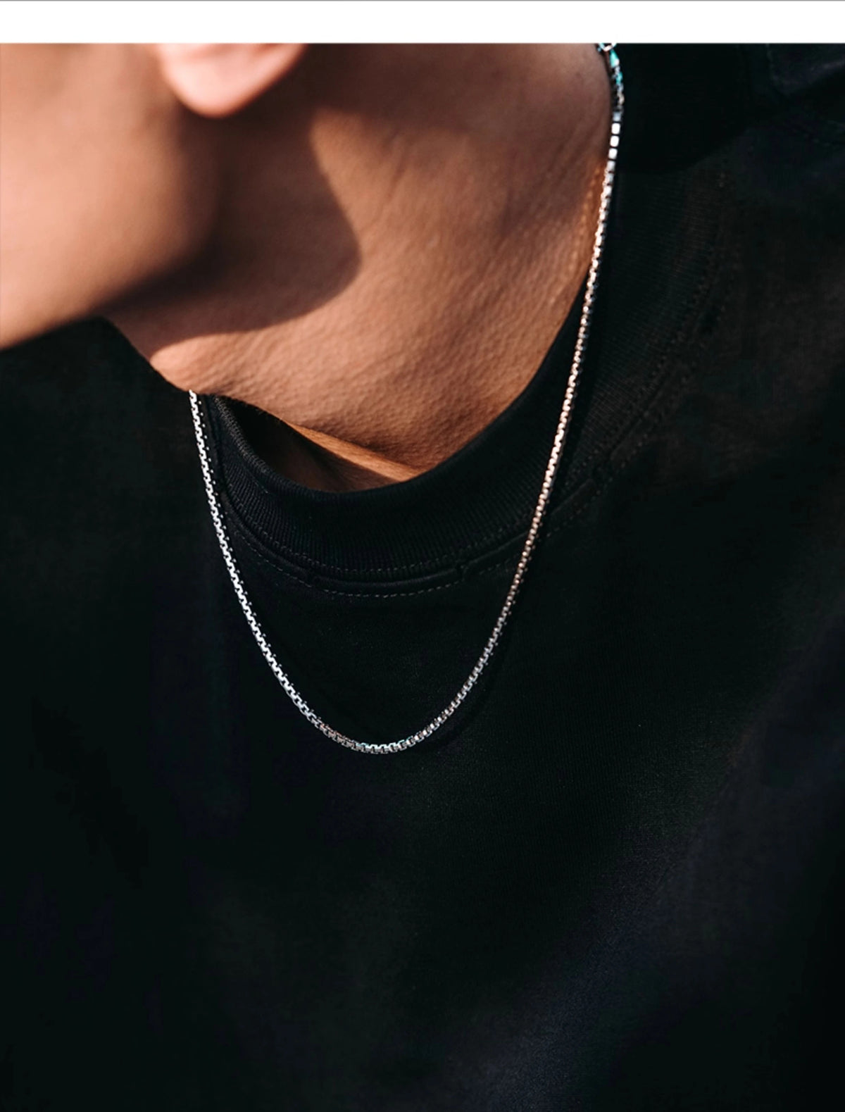 Sterling Silver Box Chain Biker Necklace — product detail view 3