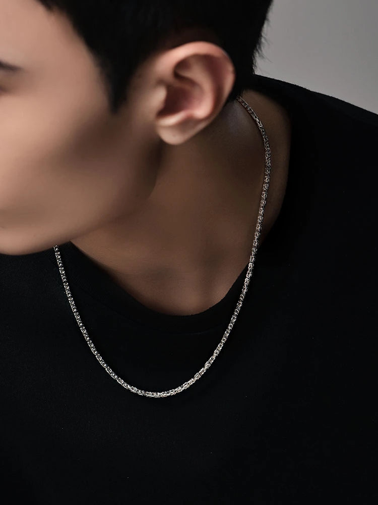 Sterling Silver Dragon Bone Chain Biker Necklace — product detail view 3