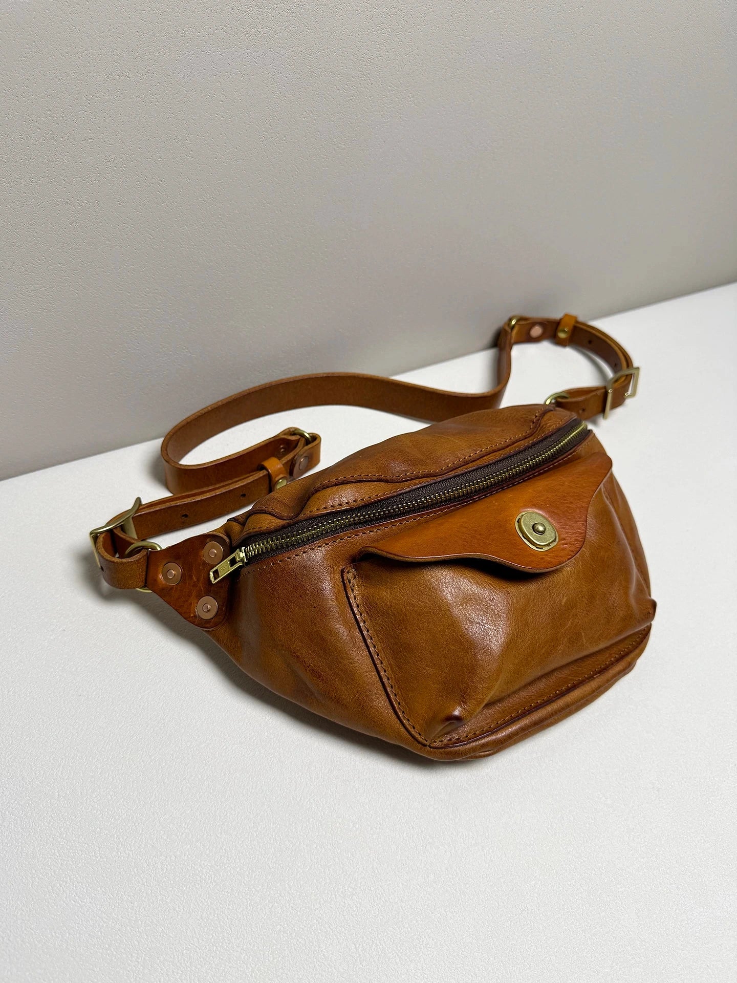 vegetable-tanned leather chest crossbody bag 3