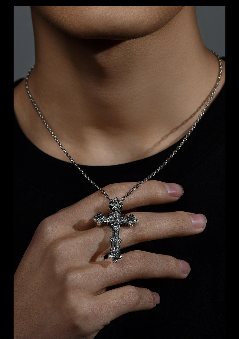 Textured Cross Sterling Silver Biker Pendant — product detail view 3
