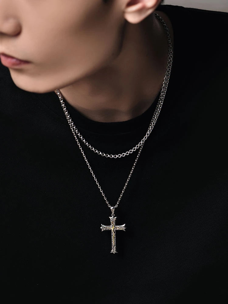 Tree of Life Cross Sterling Silver Biker Pendant — product detail view 3