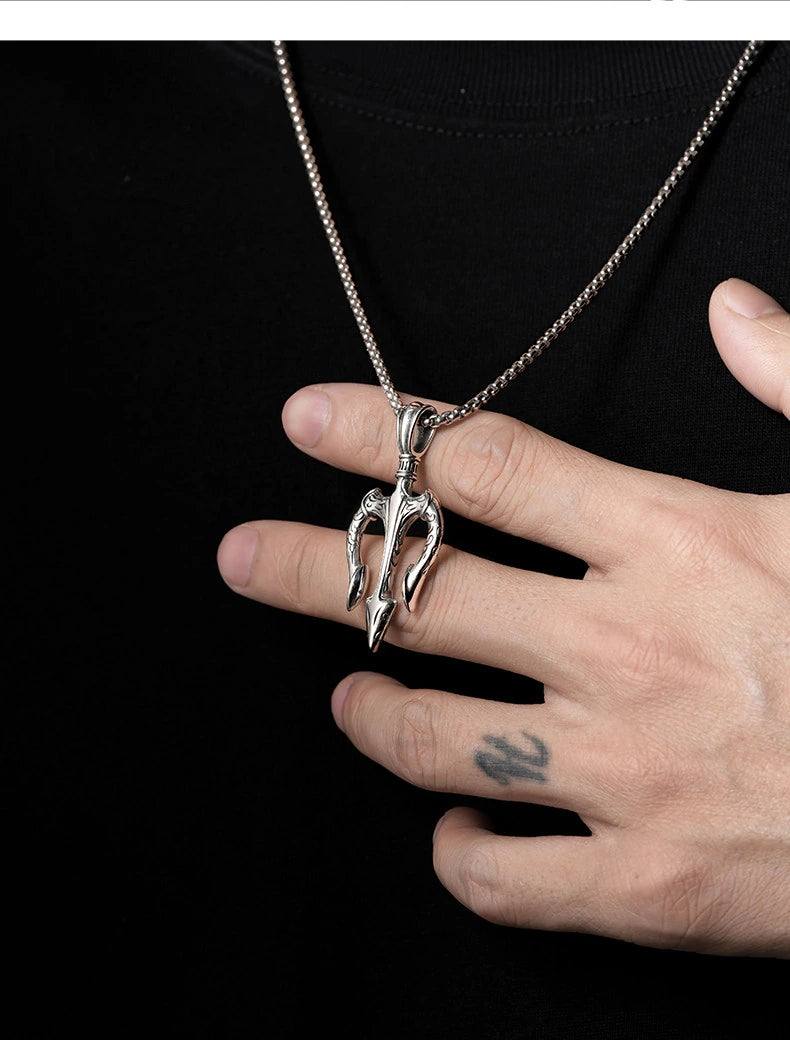 Trident Sterling Silver Biker Pendant — product detail view 3