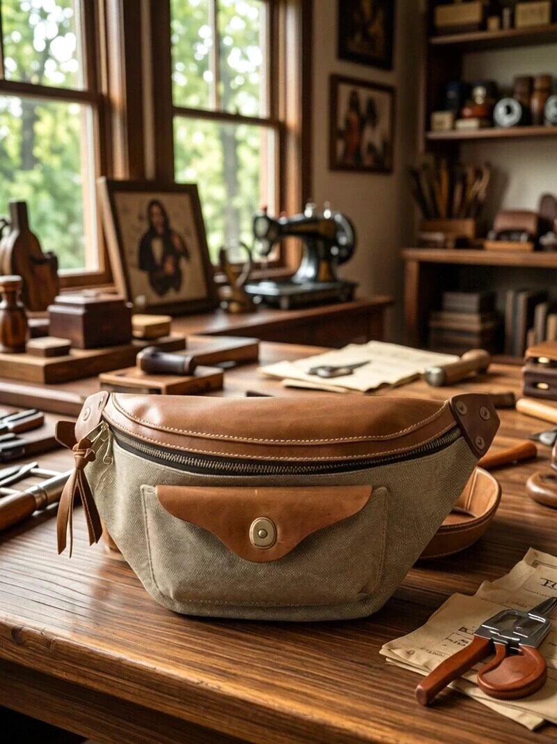 vintage vegetable-tanned leather chest crossbody bag 3