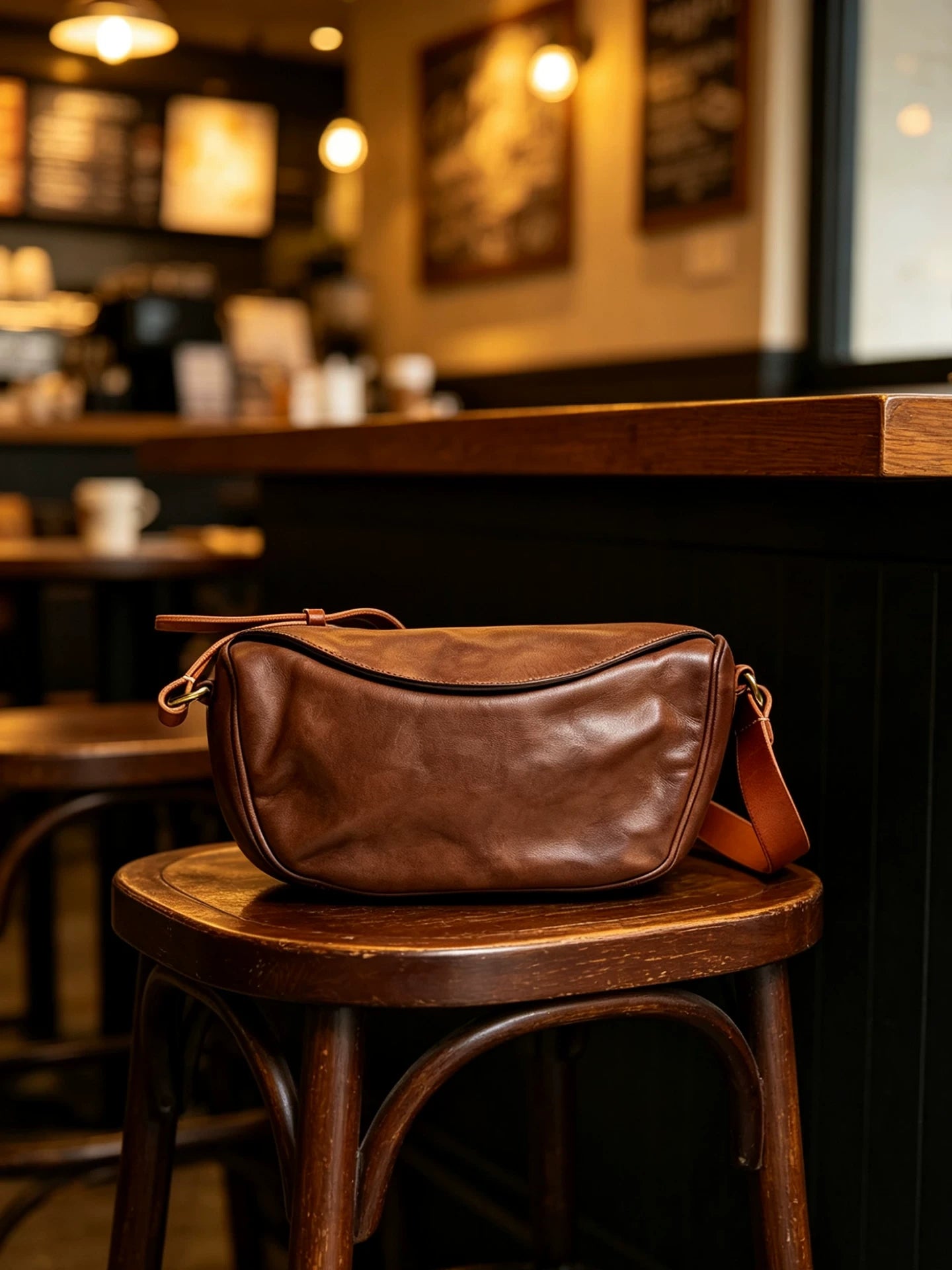vintage vegetable-tanned leather men's crossbody bag 3