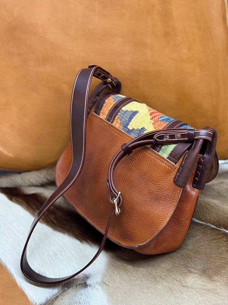 vintage suede leather saddle crossbody bag 3