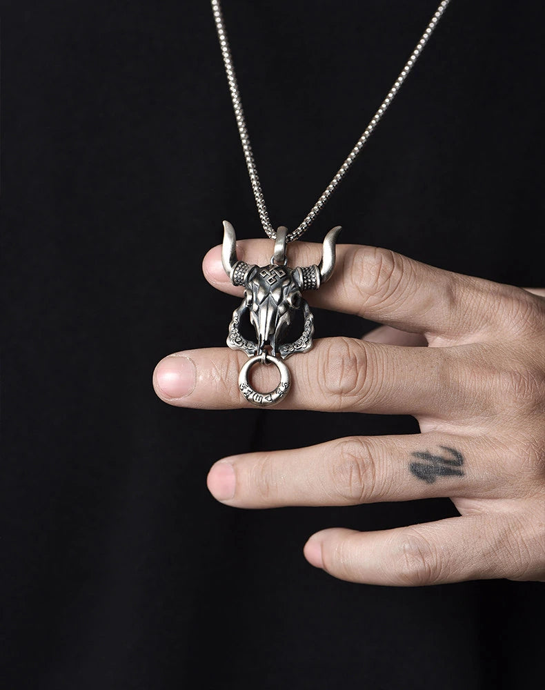 Yak Mantra Cloud Sterling Silver Biker Pendant — product detail view 3