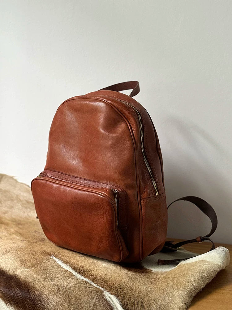 handcrafted distressed vegetable-tanned leather backpack 3