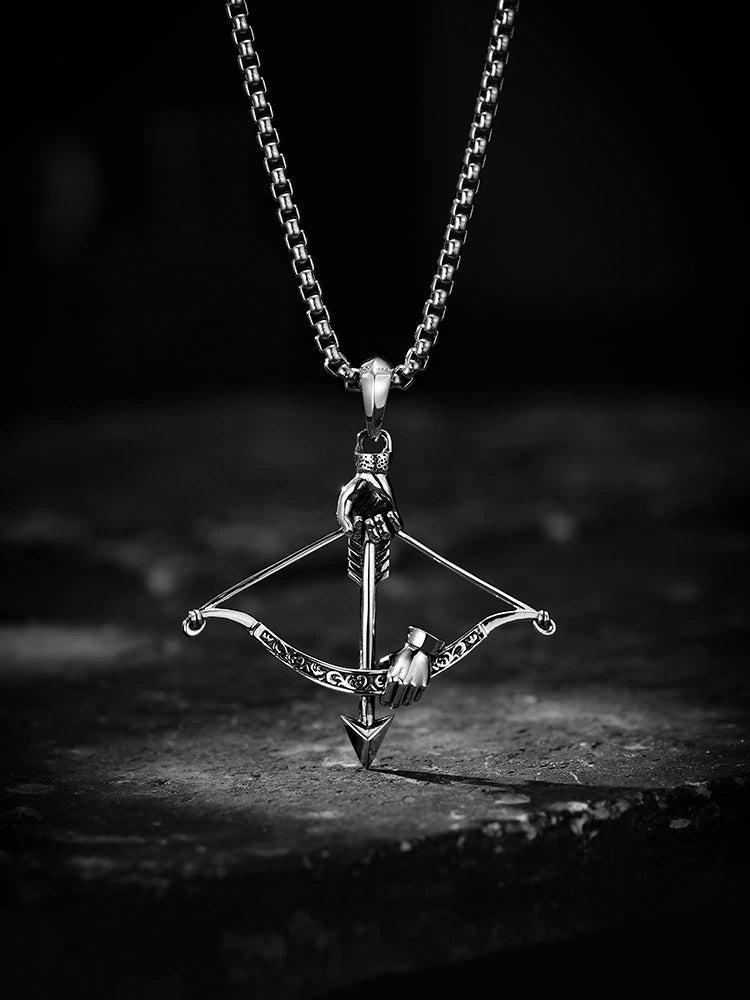 3D Bow and Arrow Sterling Silver Biker Pendant — product detail view 4