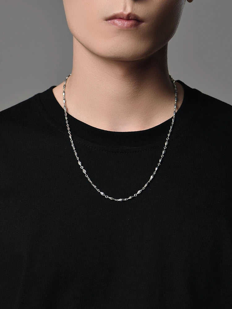 3D Diamond-Link Sterling Silver Biker Necklace — product detail view 4