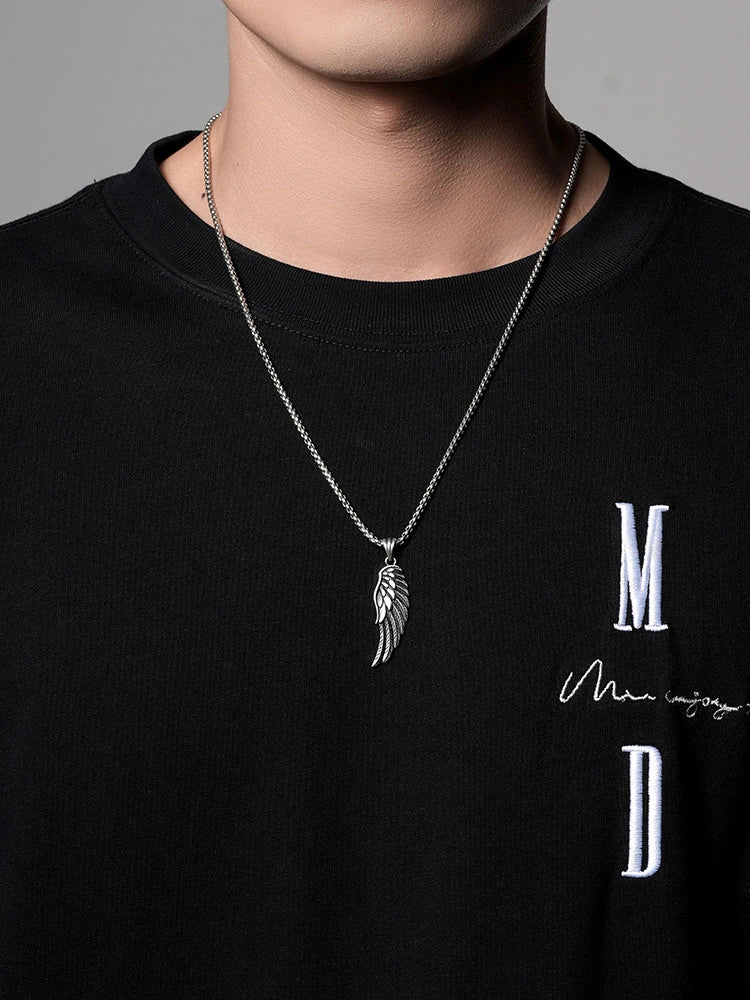 3D Feather Sterling Silver Biker Pendant — product detail view 4