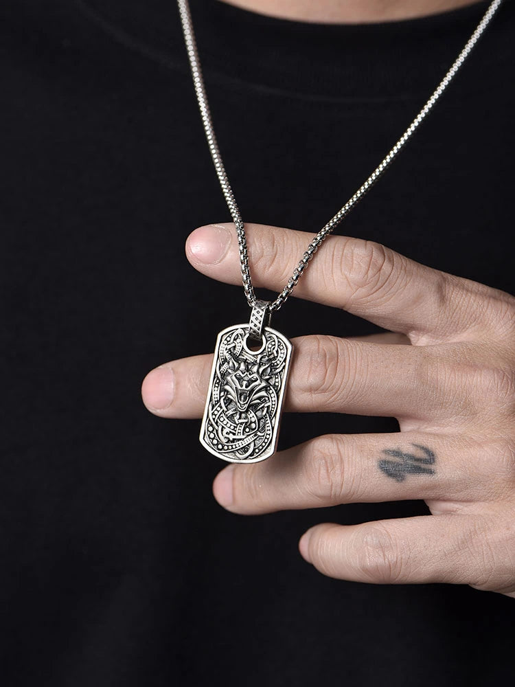 3D Owl Wolf Totem Sterling Silver Biker Pendant — product detail view 4