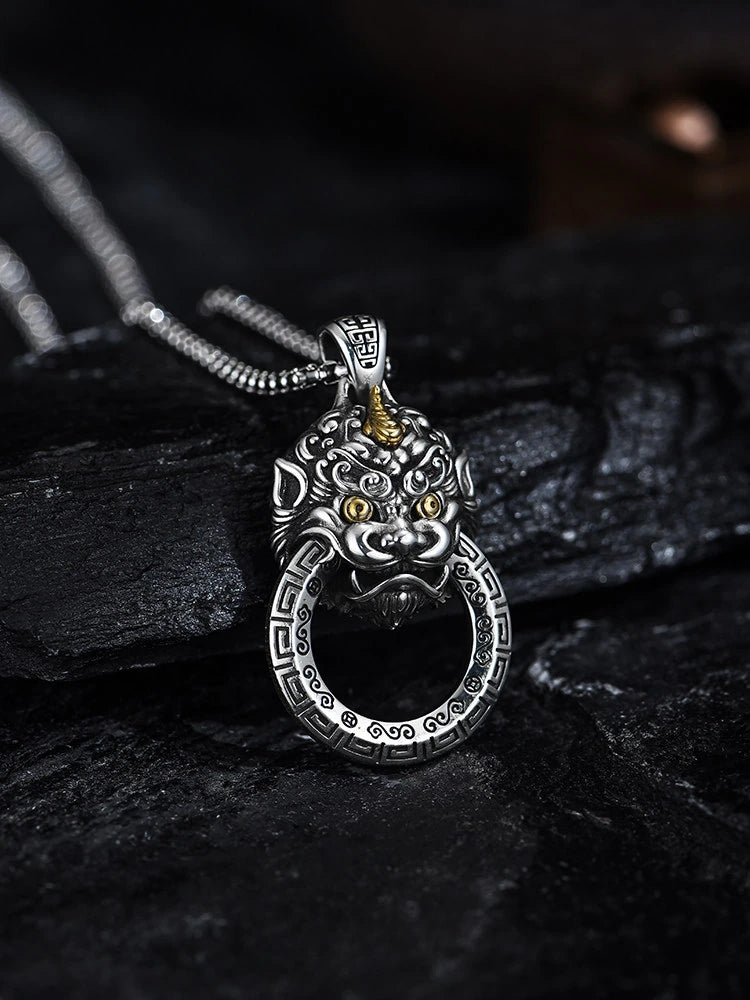 3D Pixiu Sterling Silver Biker Pendant — product detail view 4