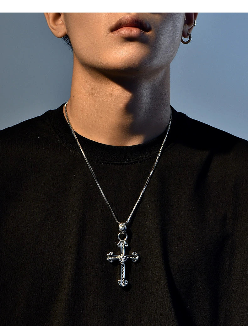 3D Skull Cross Sterling Silver Biker Pendant — product detail view 4