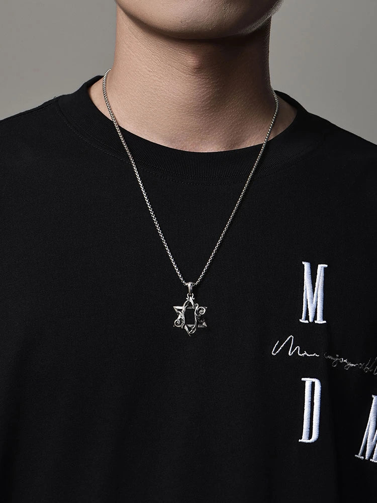 Acanthus Hexagram Sterling Silver Biker Pendant — product detail view 4