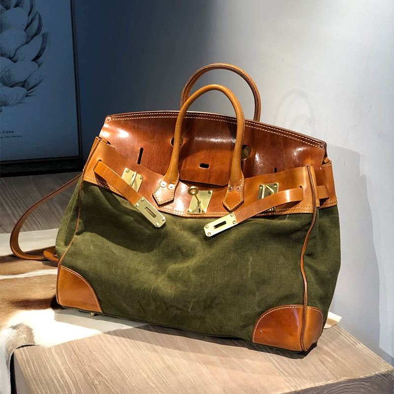 vegetable-tanned leather large travel handbag 4