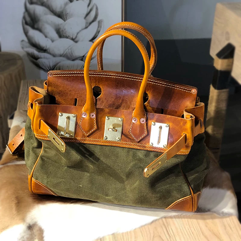 hand-stitched vegetable-tanned leather top-handle bag 4