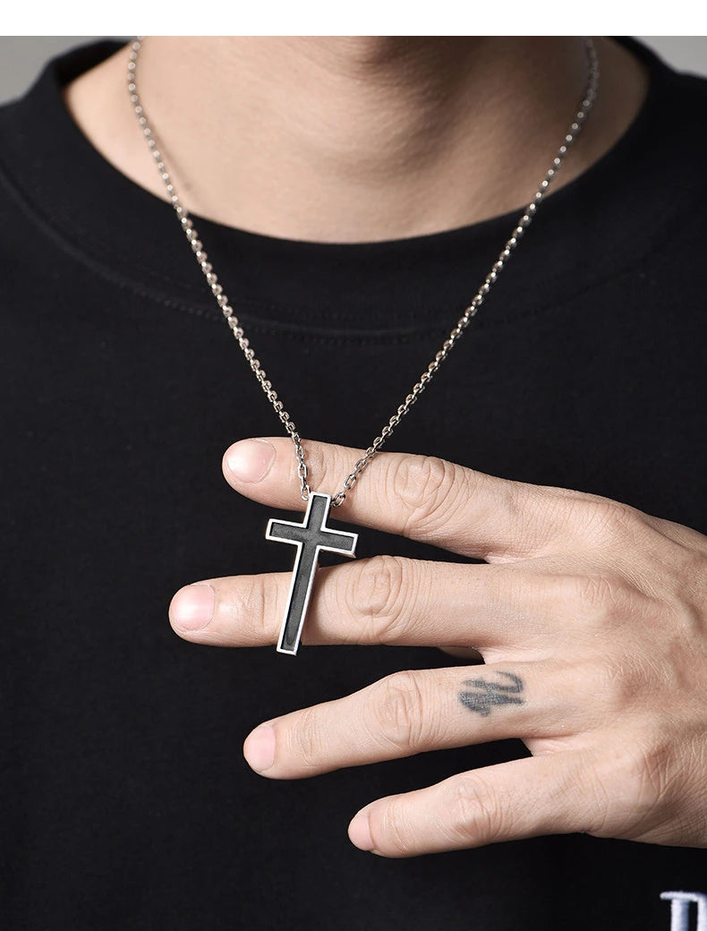 Black Cross Sterling Silver Biker Pendant — product detail view 4