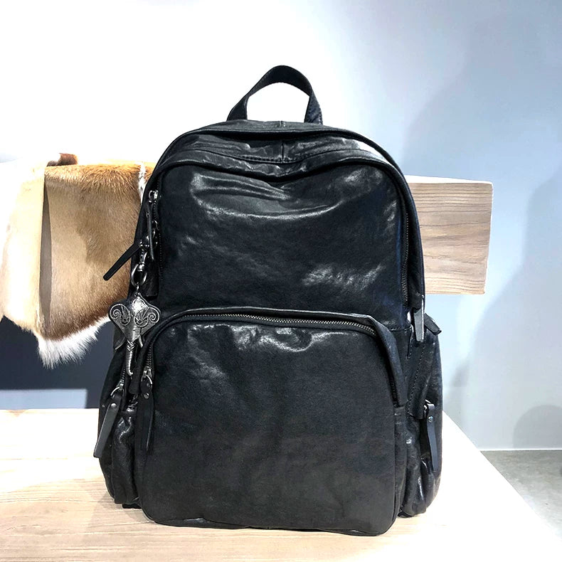 vintage vegetable-tanned leather travel backpack 4