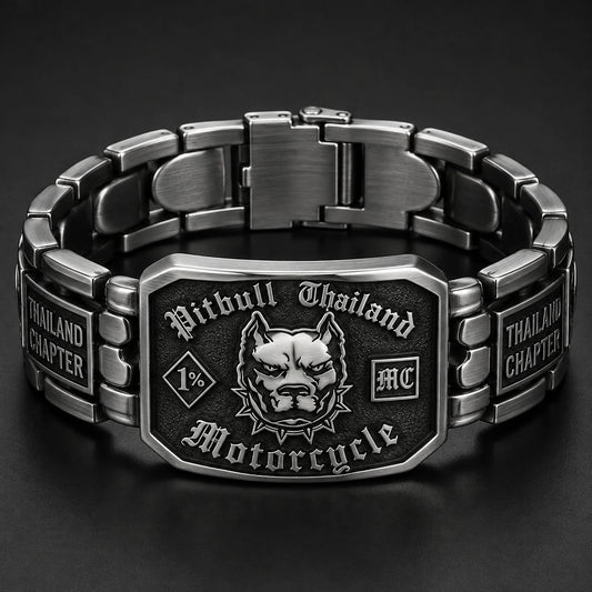 Pitbull Thailand chapter identity engraved metal biker bracelet