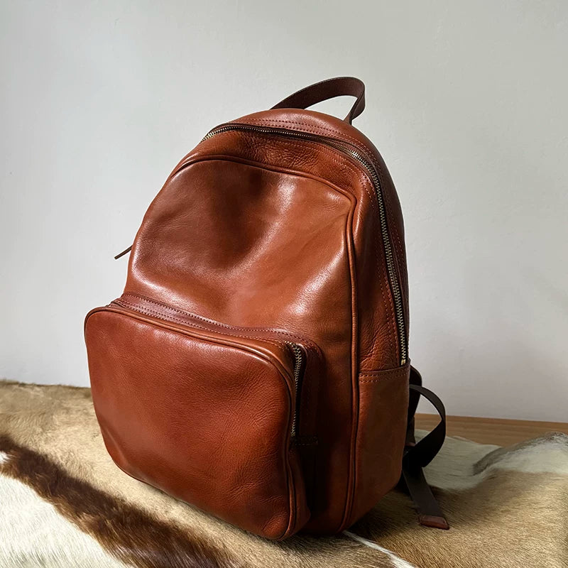 handcrafted distressed vegetable-tanned leather backpack 4
