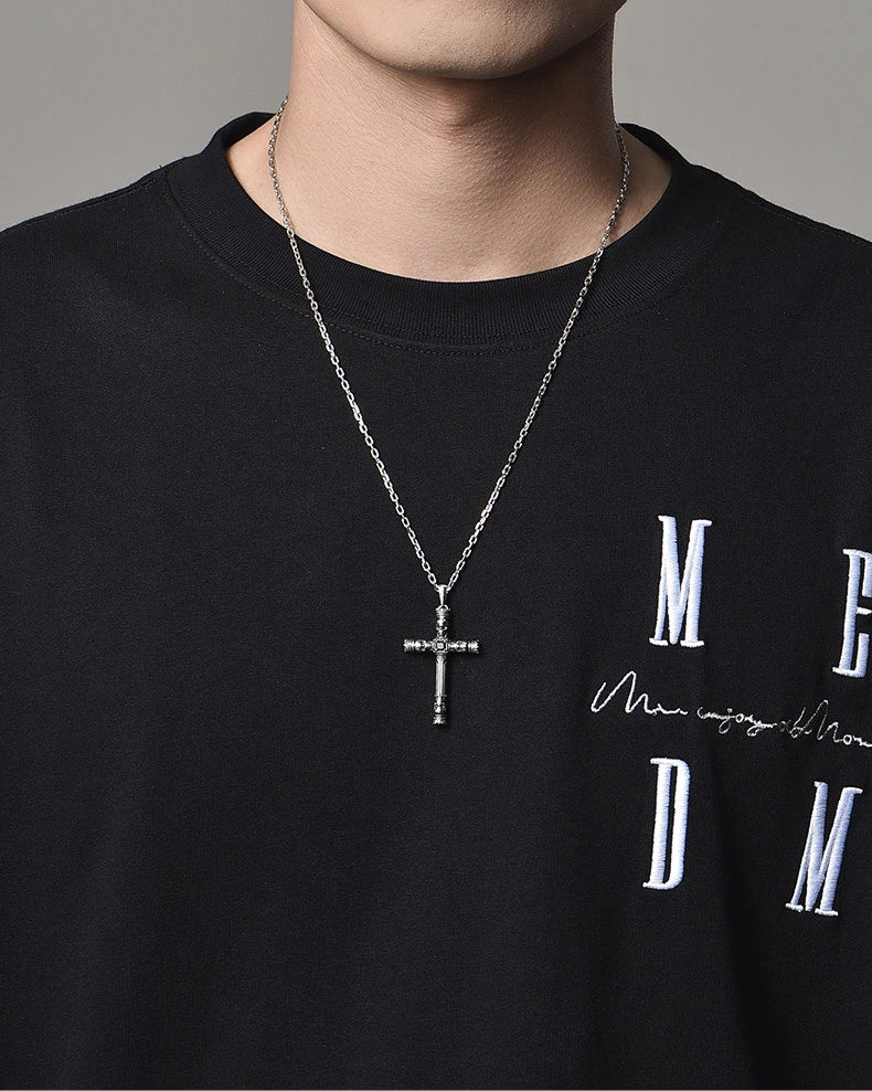 Crown Skull Column Cross Sterling Silver Pendant — product detail view 4